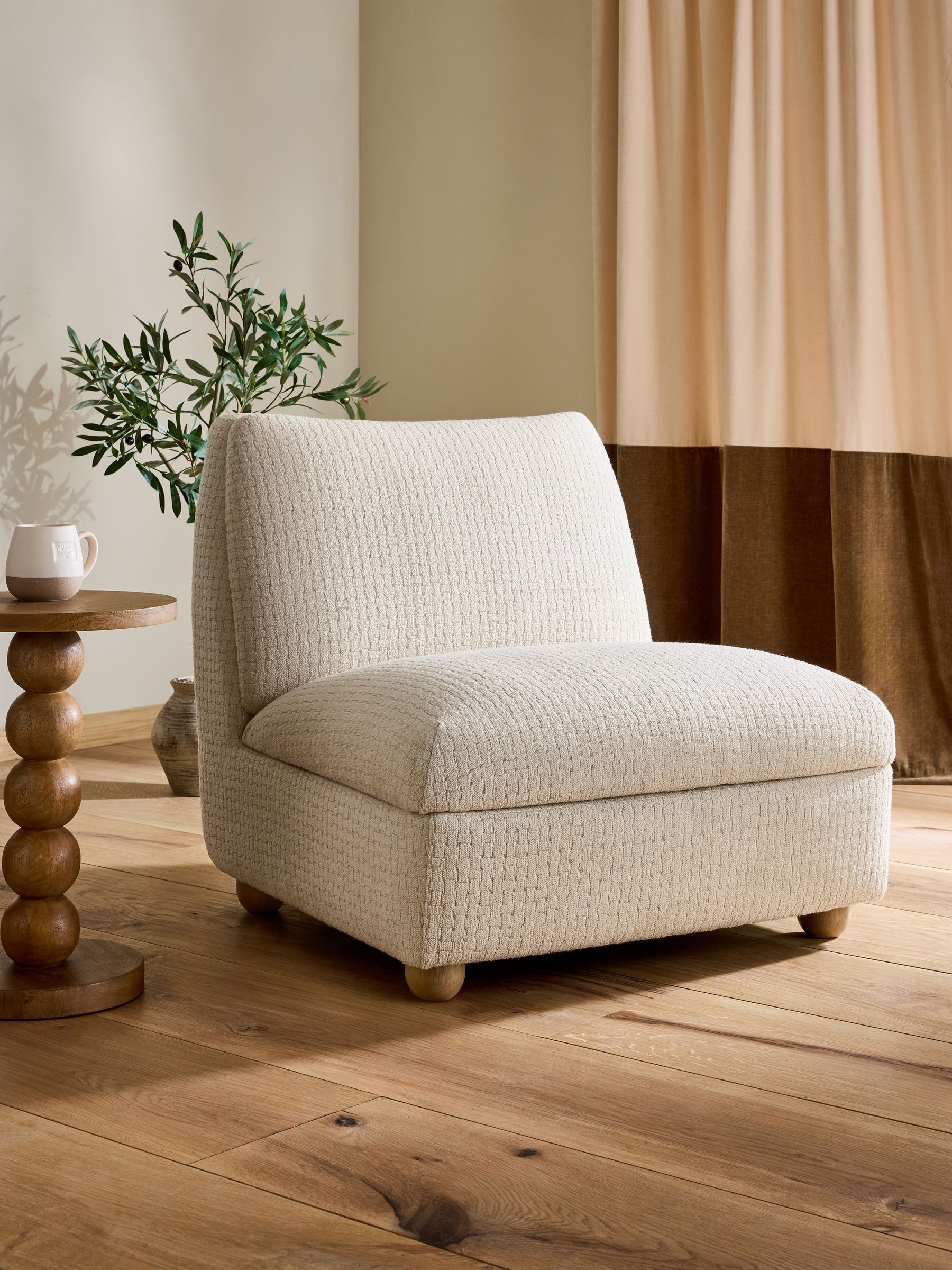 Cross Hatch Boucle Oyster Natural Clemmie Storage Accent Chair