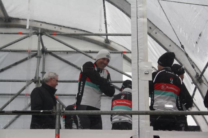 Fabian Cancellara does his best to keep out of the cold
