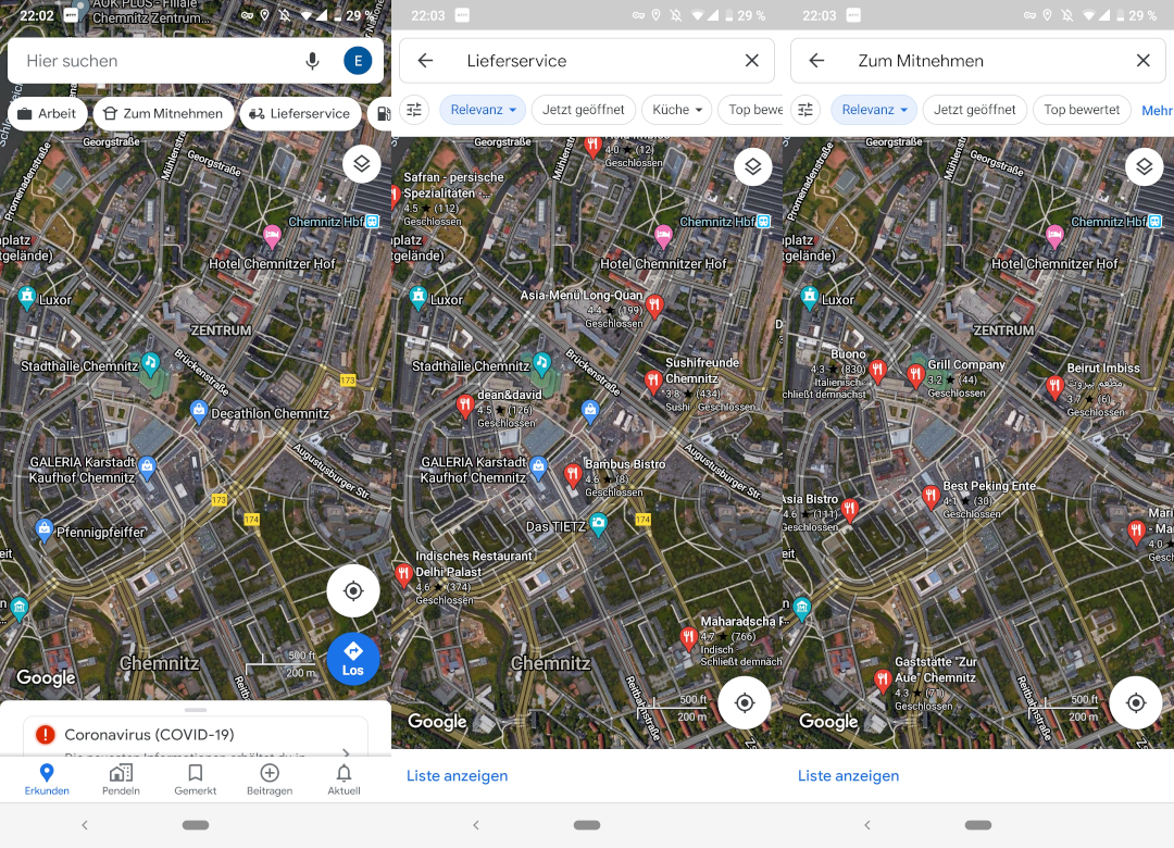 Neue Buttons in Google Maps App