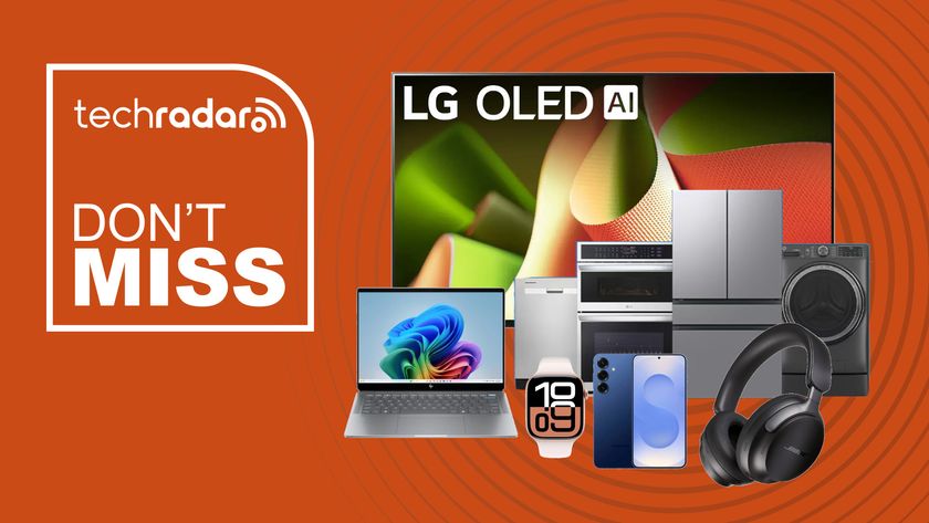 Collage of tech from the Best Buy Presidents&#039; Day sale including LG TV, appliances, HP Laptop, Samsung Galaxy S25, Bose headphones and Apple Watch 10