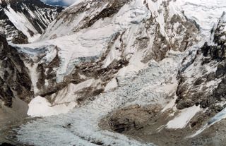 At Everest Base Camp on the Khumbu Glacier (shown here), oxygen levels are at about 50 percent of what they are at sea level.