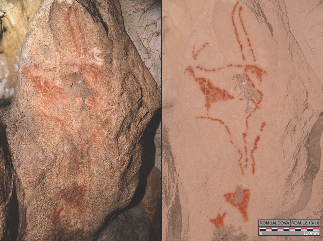 Inside the Romualdova cave in Croatia, scientists found drawings of an ibex as well as lines and shapes.