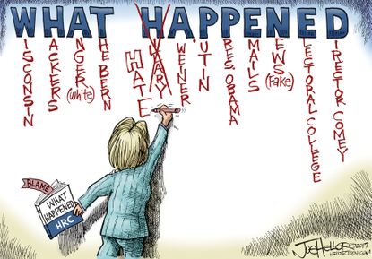 Political cartoon U.S. Clinton book excuses
