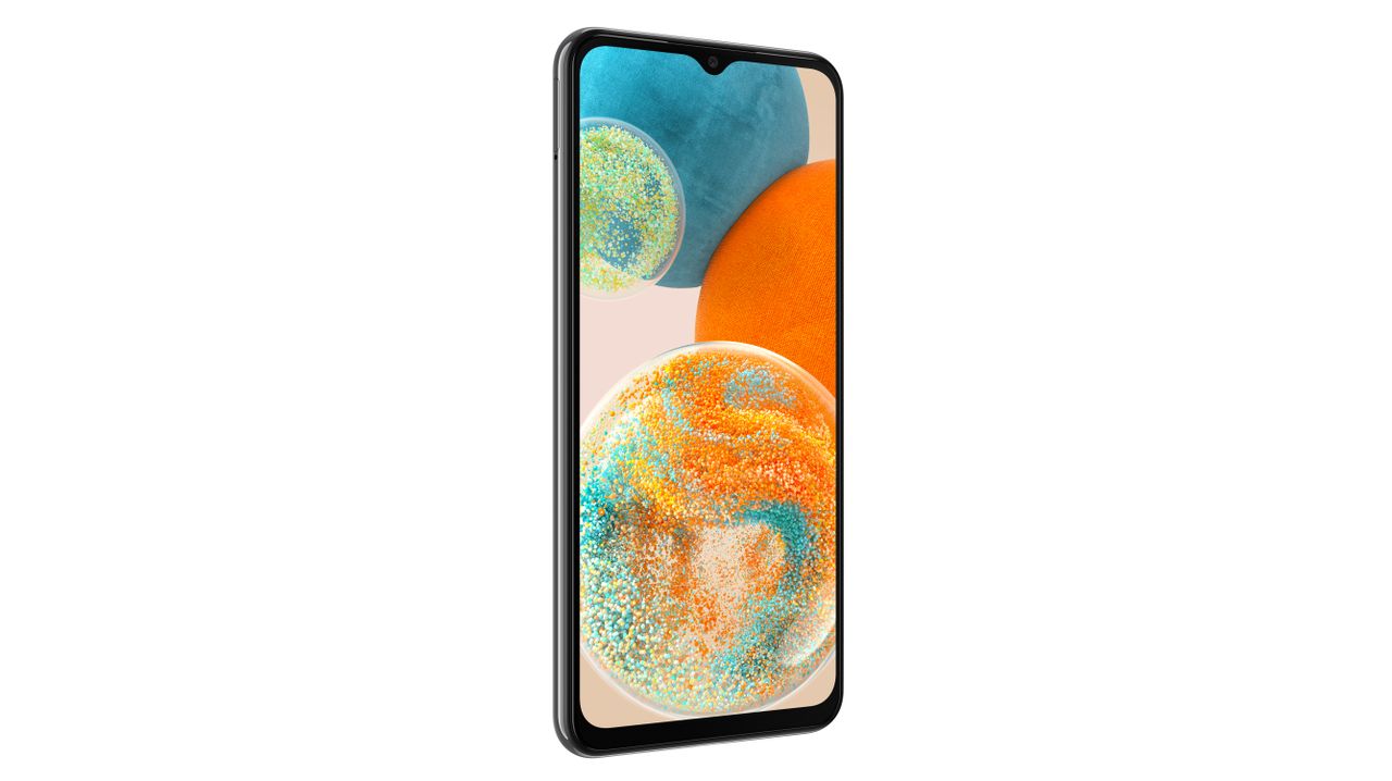A Samsung Galaxy A23 5G against a white background