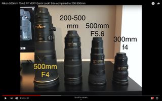 YouTube video from Ricci Talks shows how small the 500mm f/5.6 is compared to other telephotos