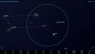 Screenshot of SkySafarai App showing Epsilon Lyrae, or Double Double, in the constellation of Lyra