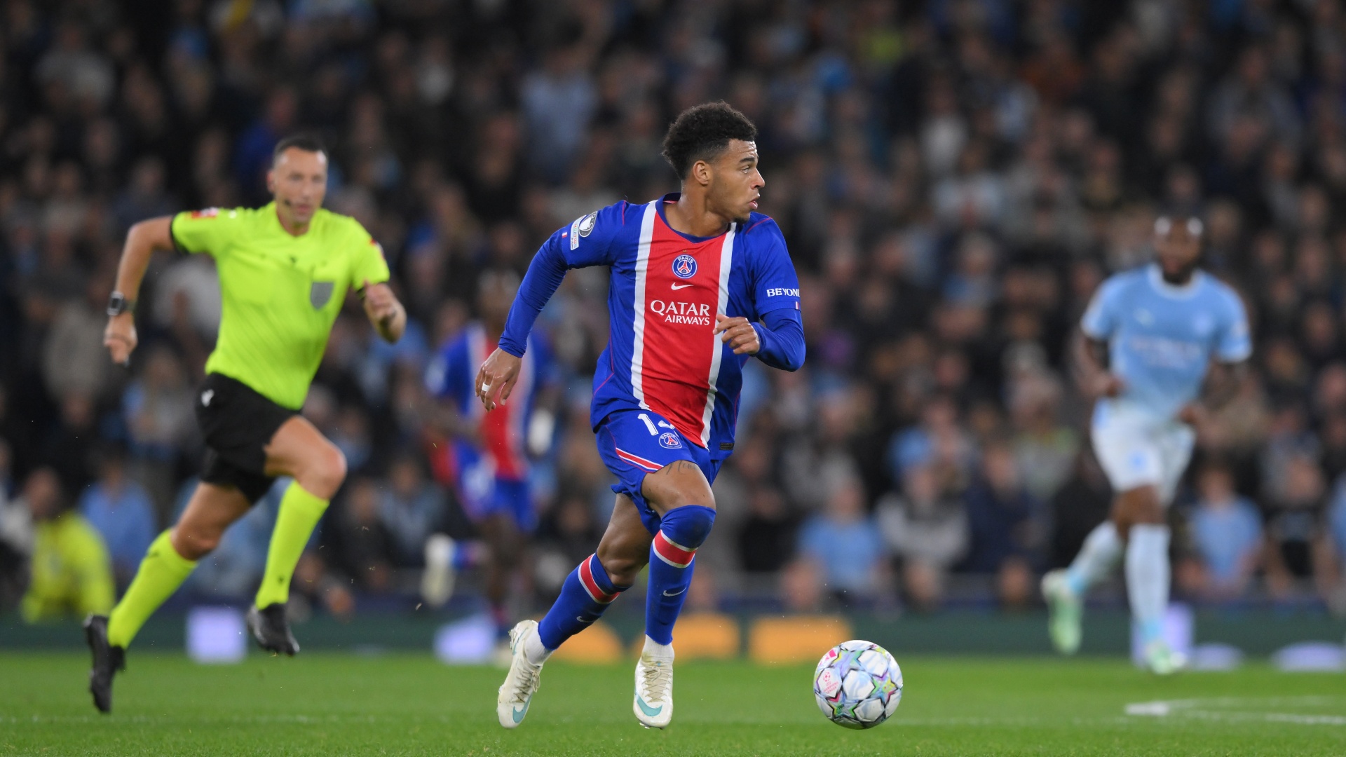 Desire Doue during the Champions League 2026/27 match between Man City and PSG