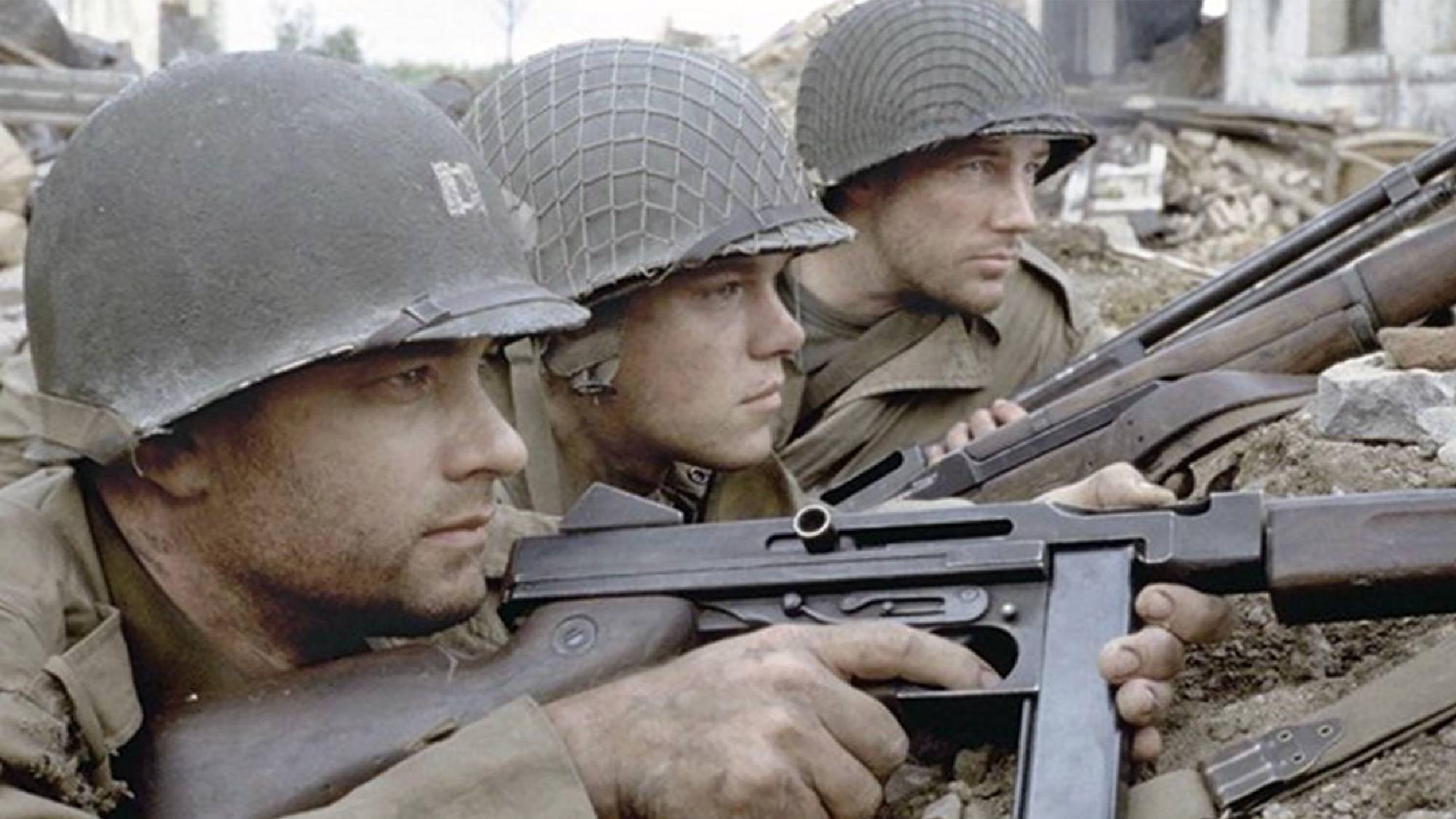 Tom Hanks als John H. Miller, Matt Damon als James Francis Ryan und Edward Burns als Richard Reiben in Saving Private Ryan