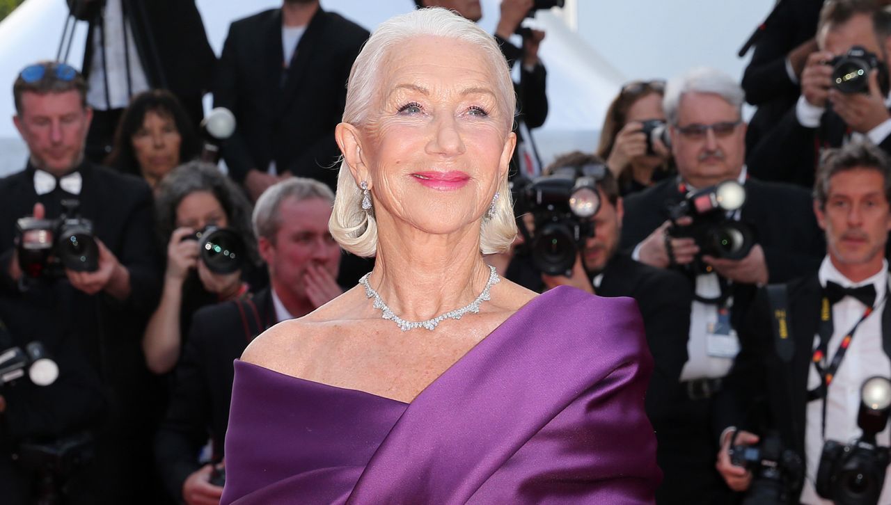 Helen mirren at the 2024 Cannes film festival wearing a purple elie saab gown