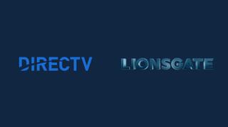 DirecTV and Lionsgate logos on a dark blue background.
