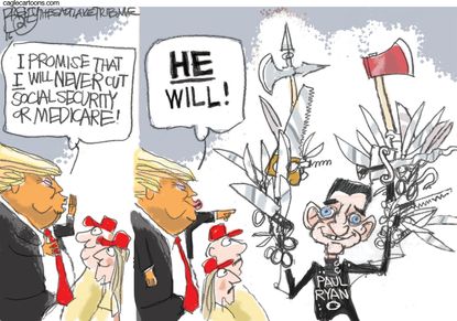 Political cartoon U.S. Donald Trump cut Medicare
