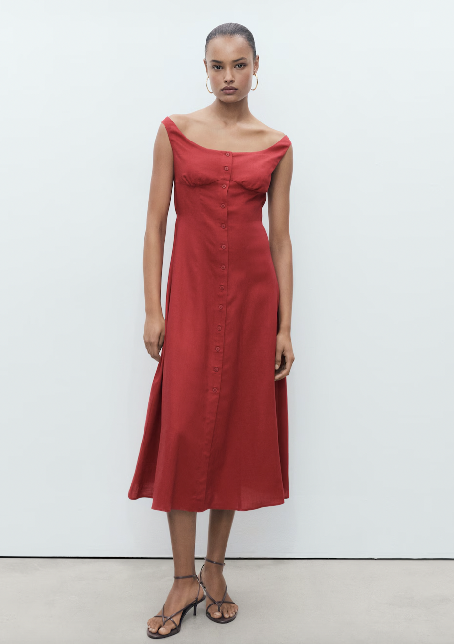 MANGO, Linen-Blend Dress With Buttons 