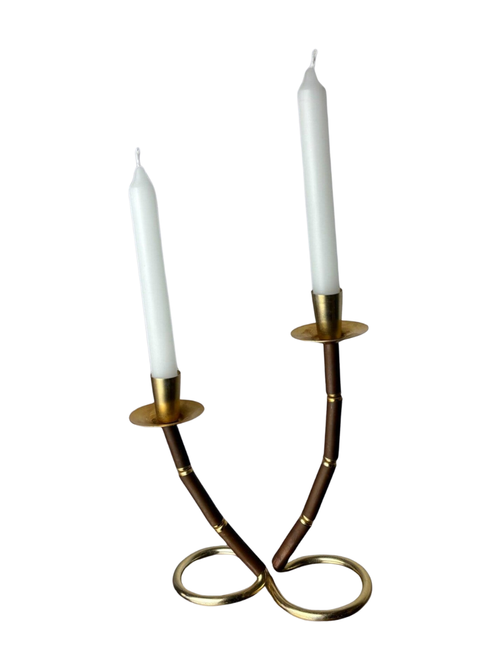 Vintage (Italy, 1970s) Faux Bamboo & Brass Candleholder