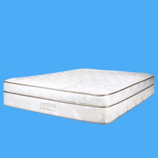 Saatva Classic Mattress, shown here on a blue background, is the best mattress of 2024 for all sleepers