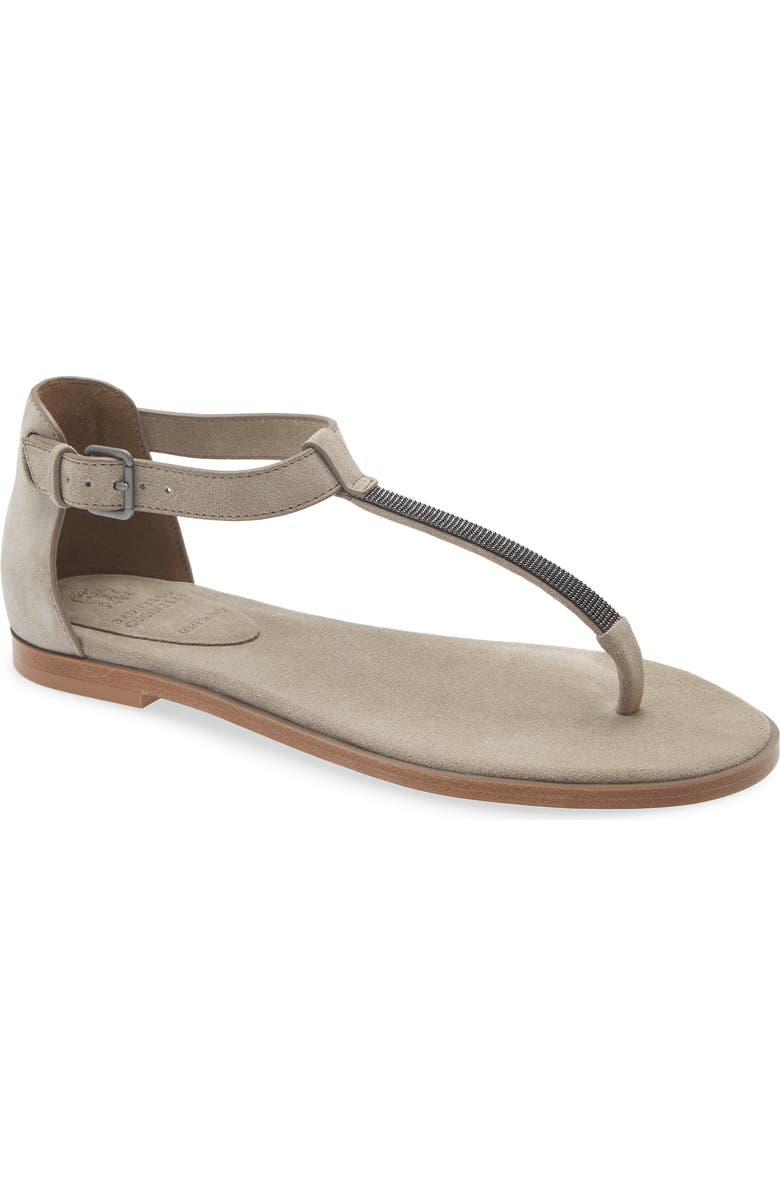 Monili T-Strap Suede Sandal