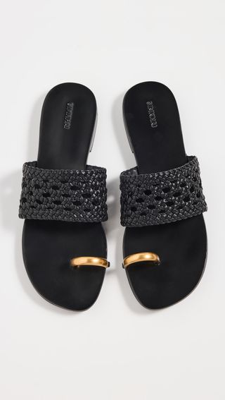Simkhai Ariana Woven Leather Sandals With Metal Toe Ring