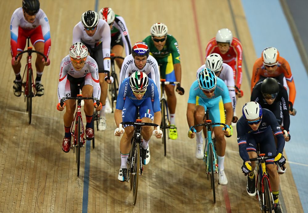 Elia Viviani of Italy leads in the elimination race in the Men's Omnium