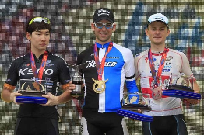 Thomas Leezer (Blanco), Ji Min Juang (KSPO) and Michal Golas (OmegaPharma - QuickStep)