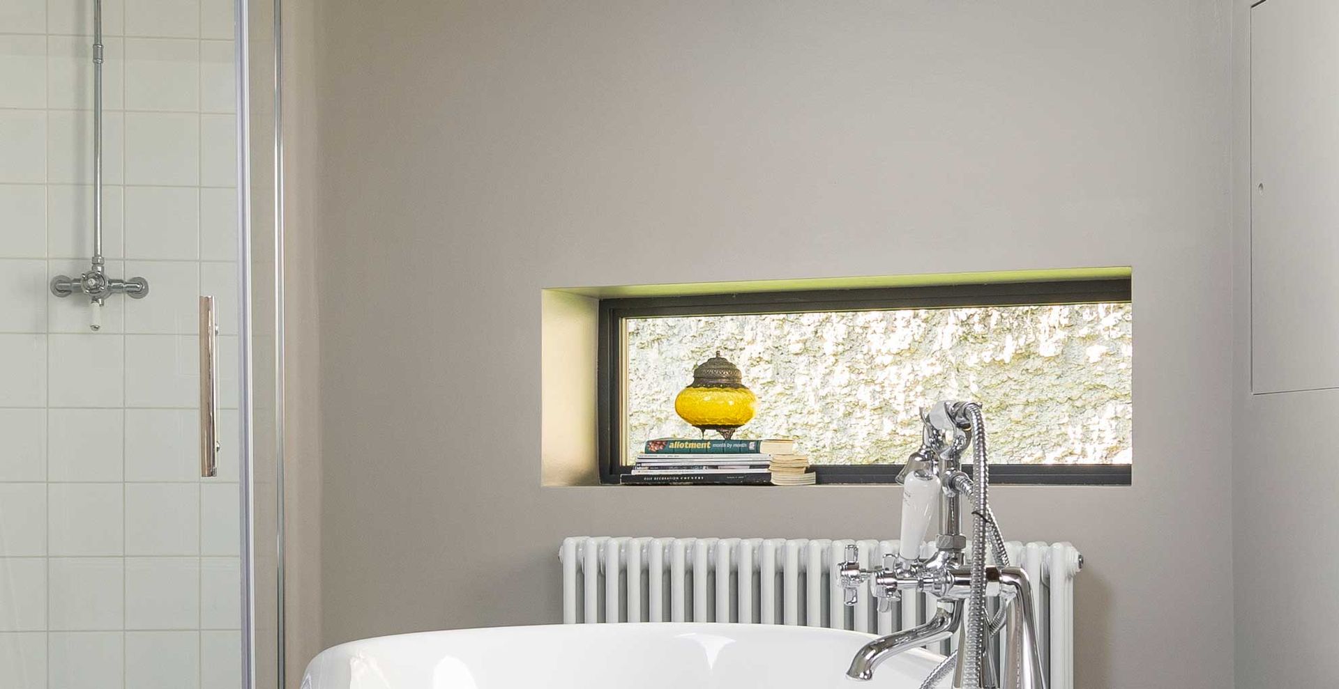 A neutral painted bathroom to illustrate paint color ideas for bathrooms