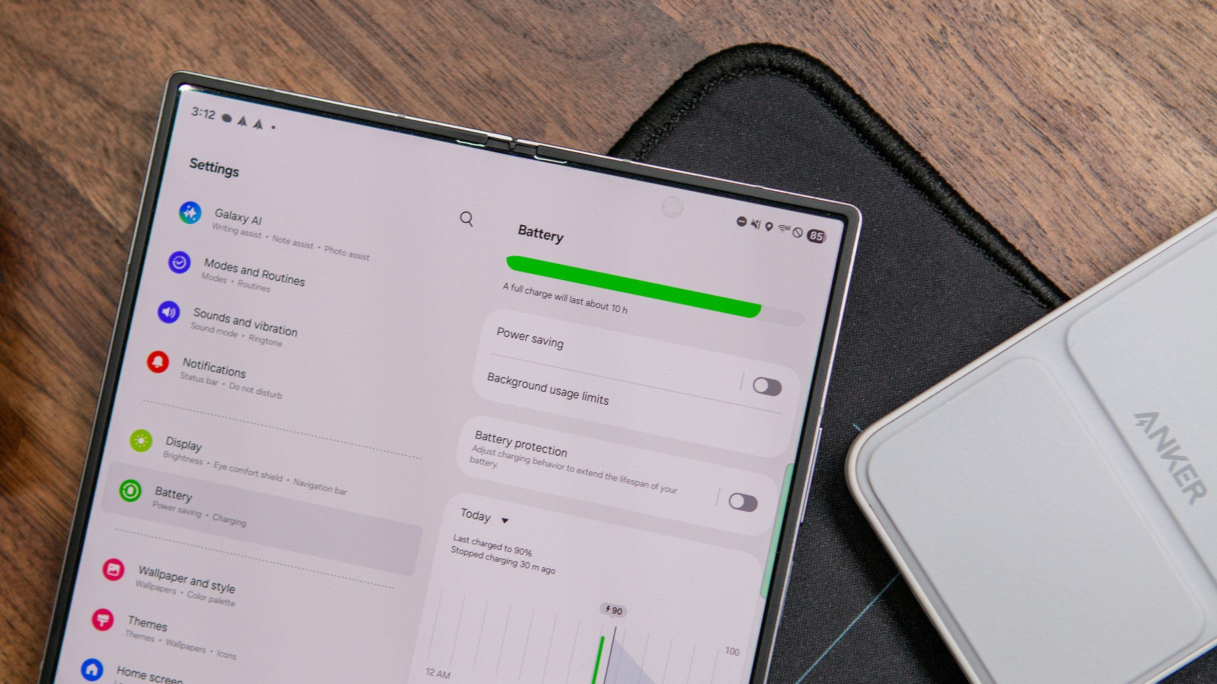 Battery settings on Galaxy Z Fold 6