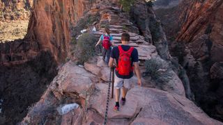 People hiking along Angels Landing, Zion National Park