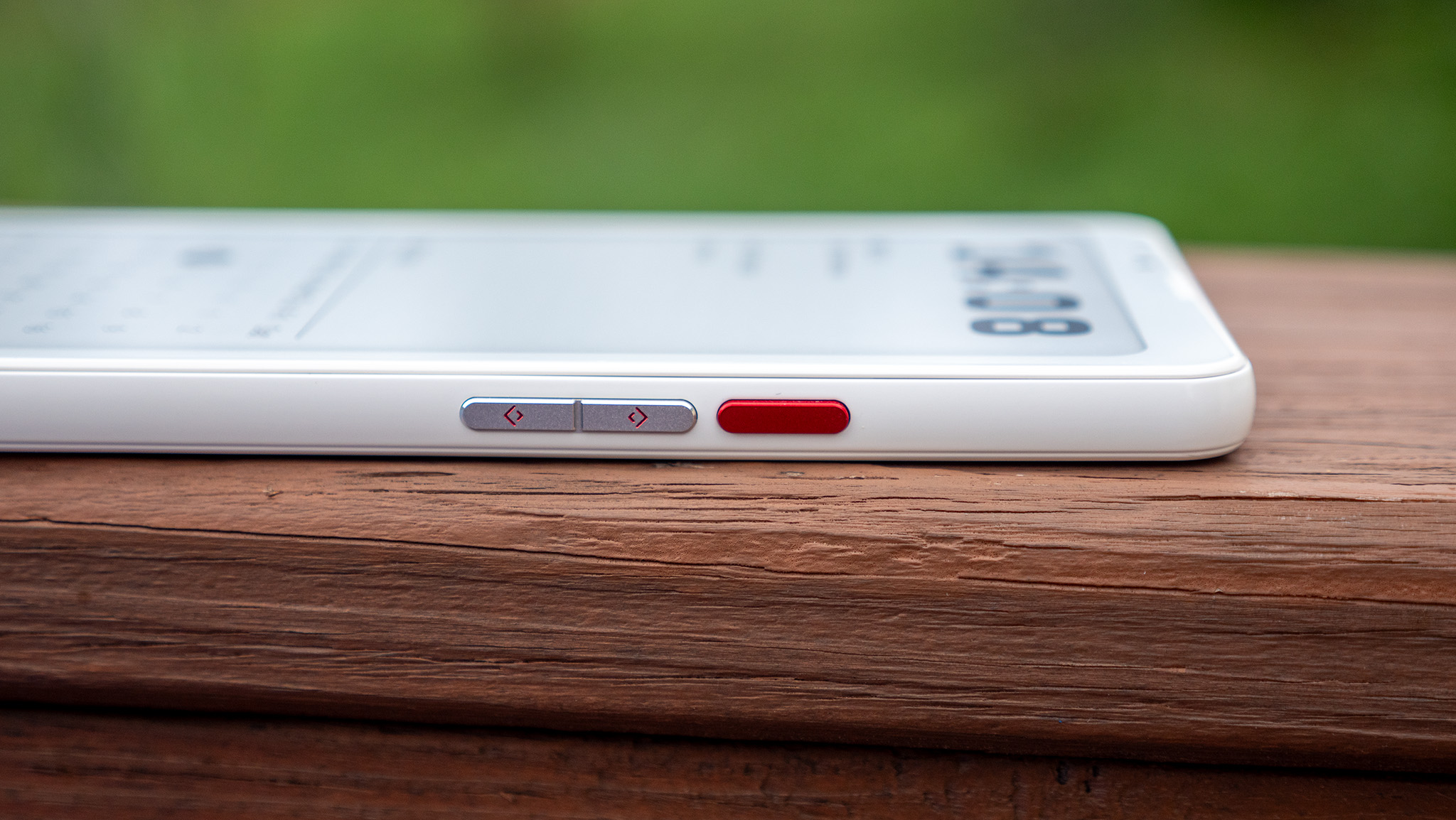 The power button/fingerprint sensor and volume buttons on the right side of the Bigme HiBreak Pro E Ink smartphone