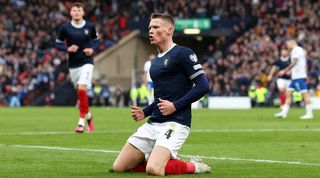 Scott McTominay celebrates one of his two goals for Scotland against Cyprus in March 2023.