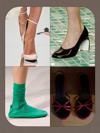 a collage of details images of shoes on the spring/summer 2025 runways