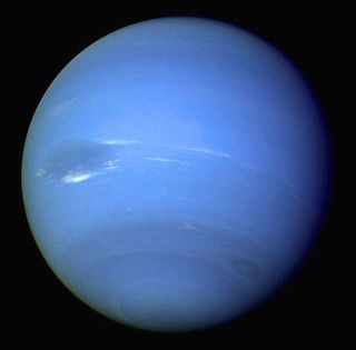 Neptune photographed by Voyager 2 as it flew past in 1989.