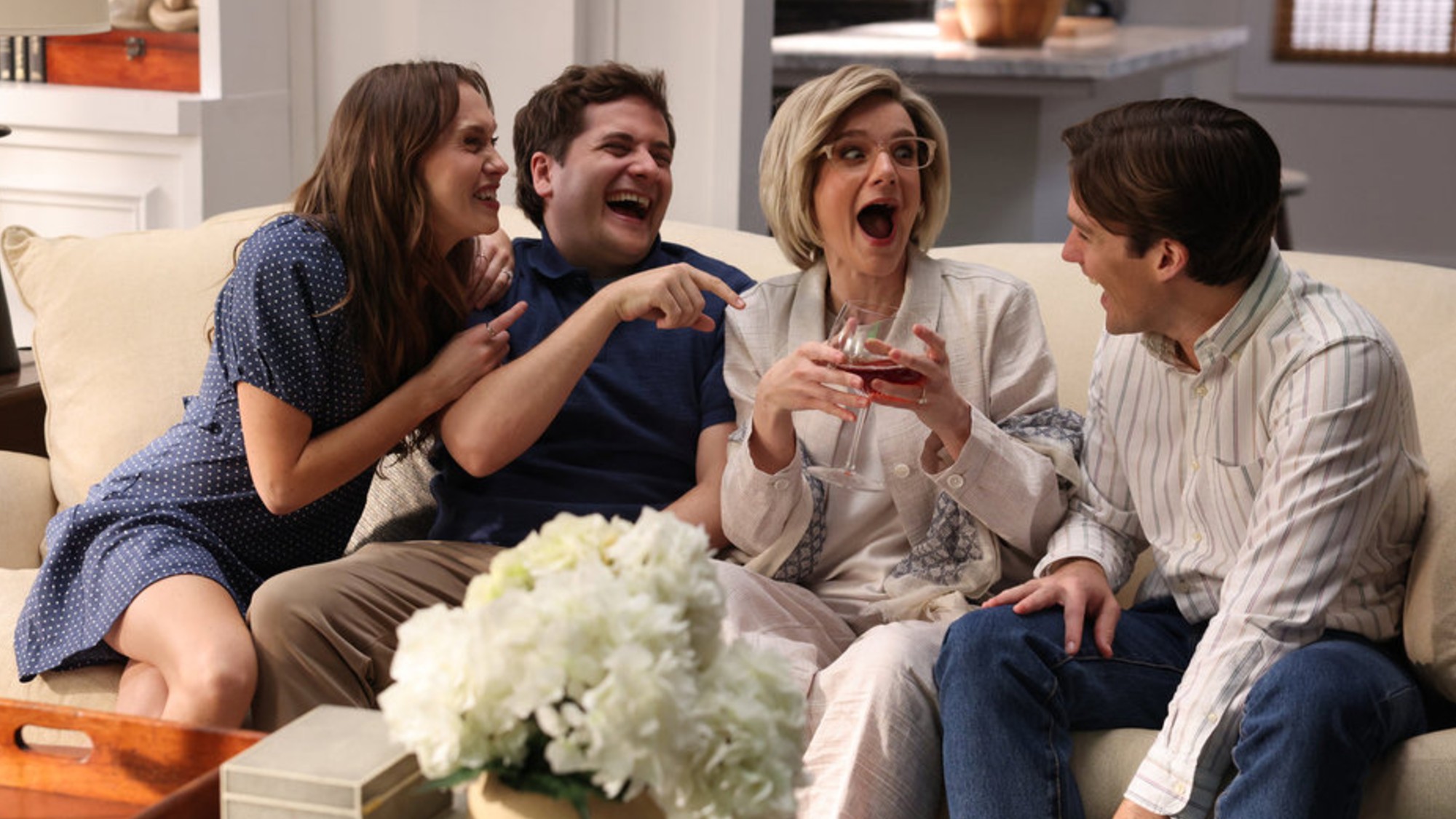 Veronika Slowikowska, Jeremy Culhane, Ashely Padilla and Tommy Brennan laughing together on SNL. 