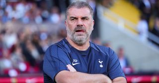 Tottenham Hotspur manager Ange Postecoglou looks on during the Joan Gamper Trophy match between FC Barcelona and Tottenham Hotspur at Estadi Olimpic Lluis Companys on August 08, 2023 in Barcelona, Spain.