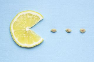 A lemon wedge and seeds