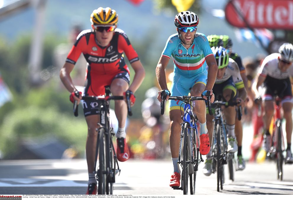 Tejay van Garderen leads Vincenzo Nibali over the line on stage 3
