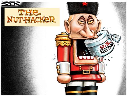 Political cartoon U.S. Russia election hacked