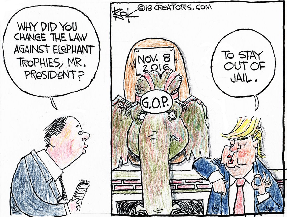 Political cartoon U.S. Trump elephant protections Russia Mueller ...