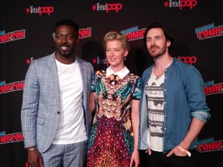 The three lead actors from the new Syfy network series "Nightflyers," from left to right: David Ajala, Gretchen Mol and Eoin Macken.