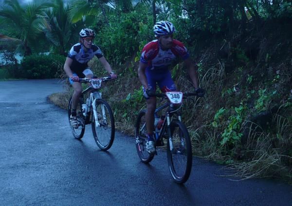 Sam Schultz sits on Luis Meija, who rode the stage despite being disqualified earlier in the race.