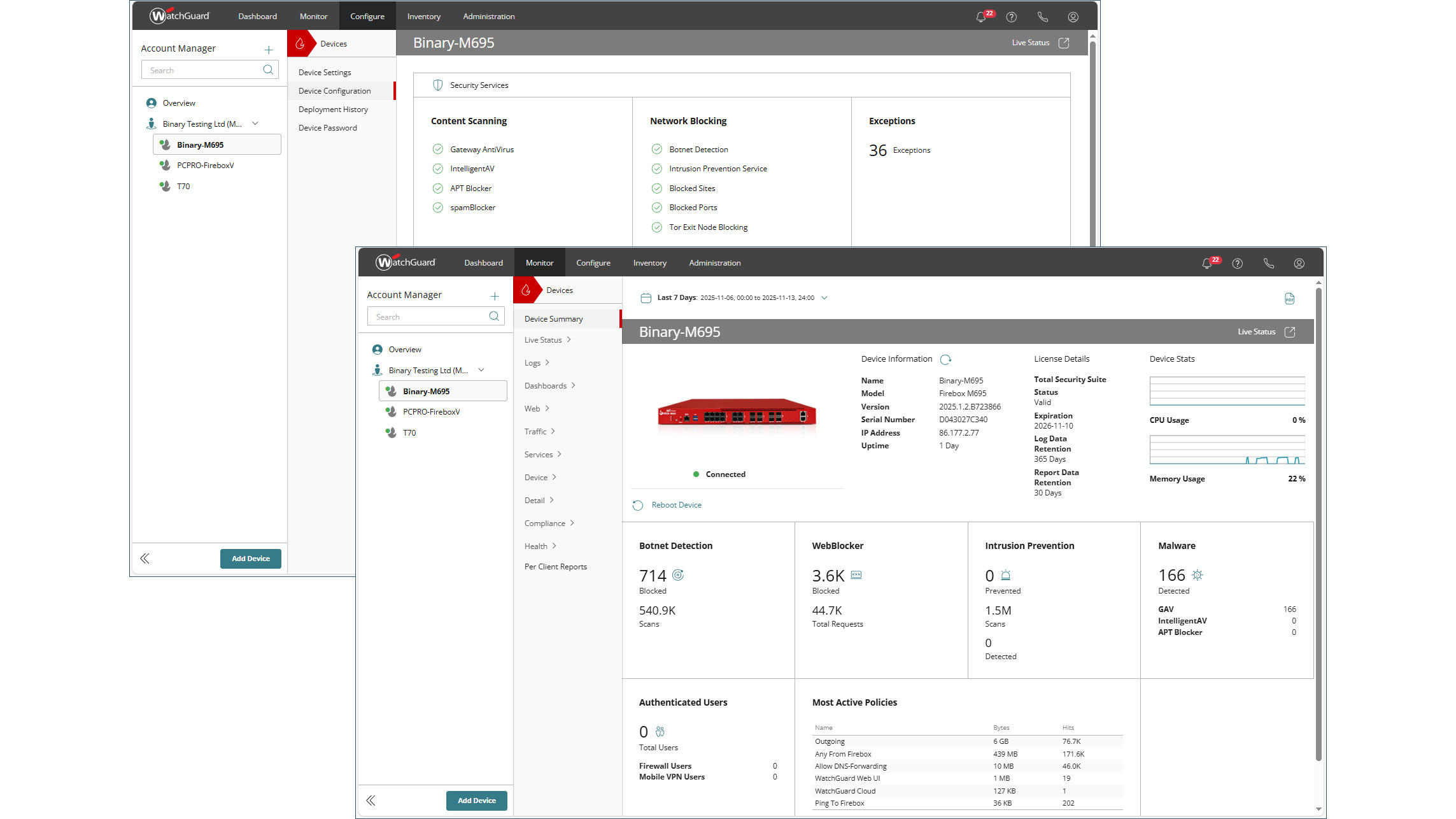 A screenshot of the WatchGuard FireBox M695 dashboard