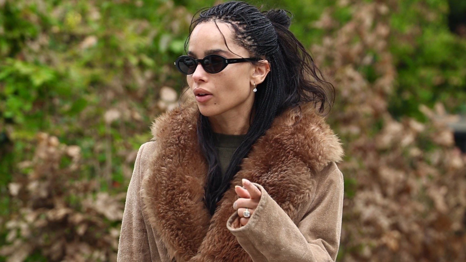 Zoë Kravitz Finds a Rich Coat Trend to Match Her Engagement Ring