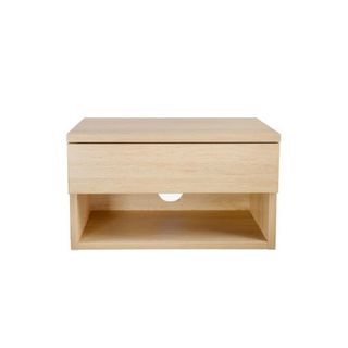 A floating wood nightstand