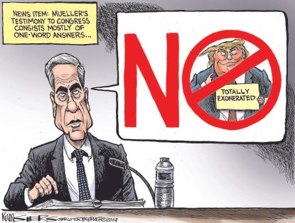 Political Cartoon U.S. Mueller Special Counsel Testimony One Word Answers