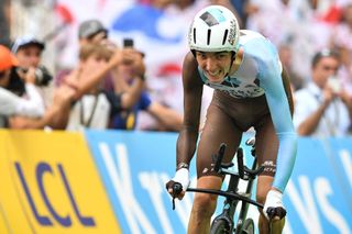 Romain Bardet racing the Tour's stage 20 individual time trial