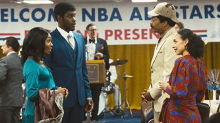 Tamera Tomakili, Quincy Isaiah, James Lesure and Naomi C Walley as Cookie, Magic, Dr. J and Turquoise Brown Erving in Winning Time