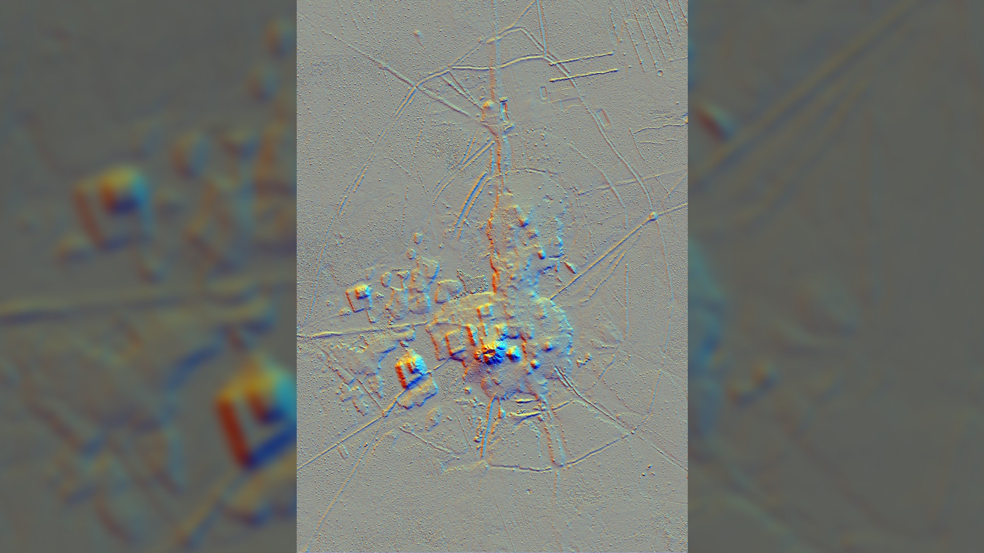 Lidar Image of the Cotoca site (MULTI-HS_D16_H15_RGB image, generated with “Relief Visualization Toolbox”). This is a gray image with lines and shading to show were the ancient structures are.