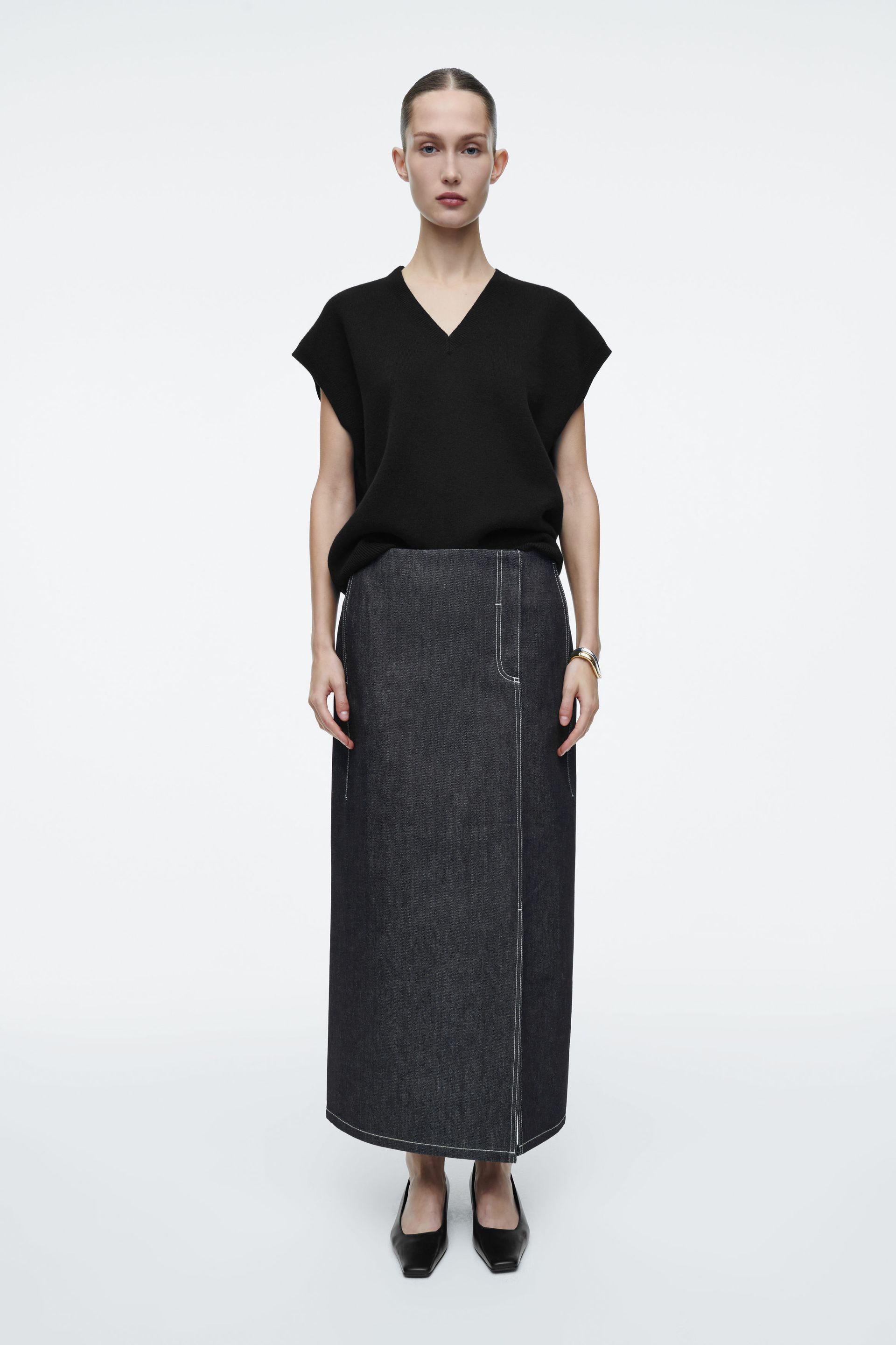 Straight Denim Midi Skirt