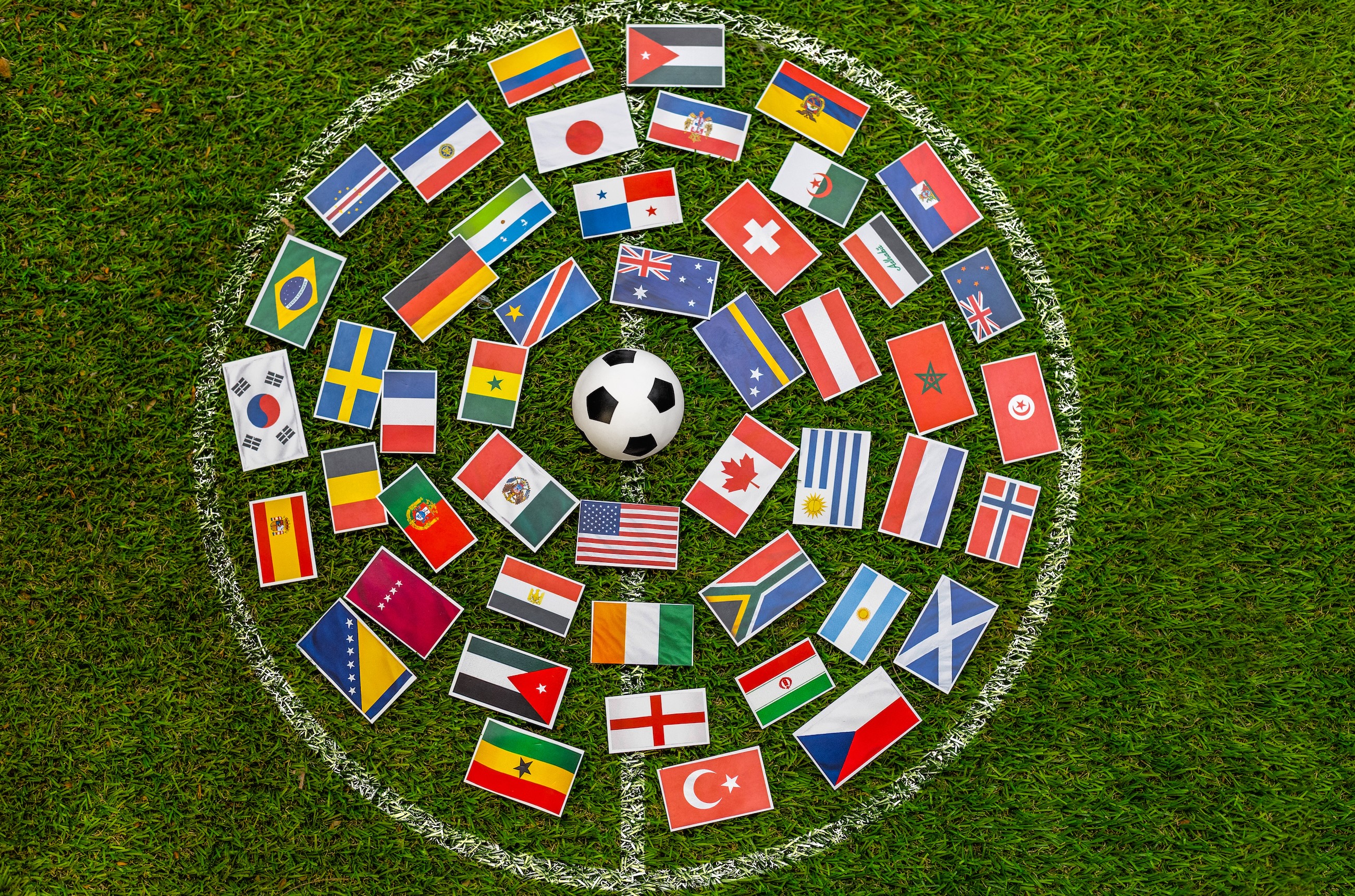 Flags around a football