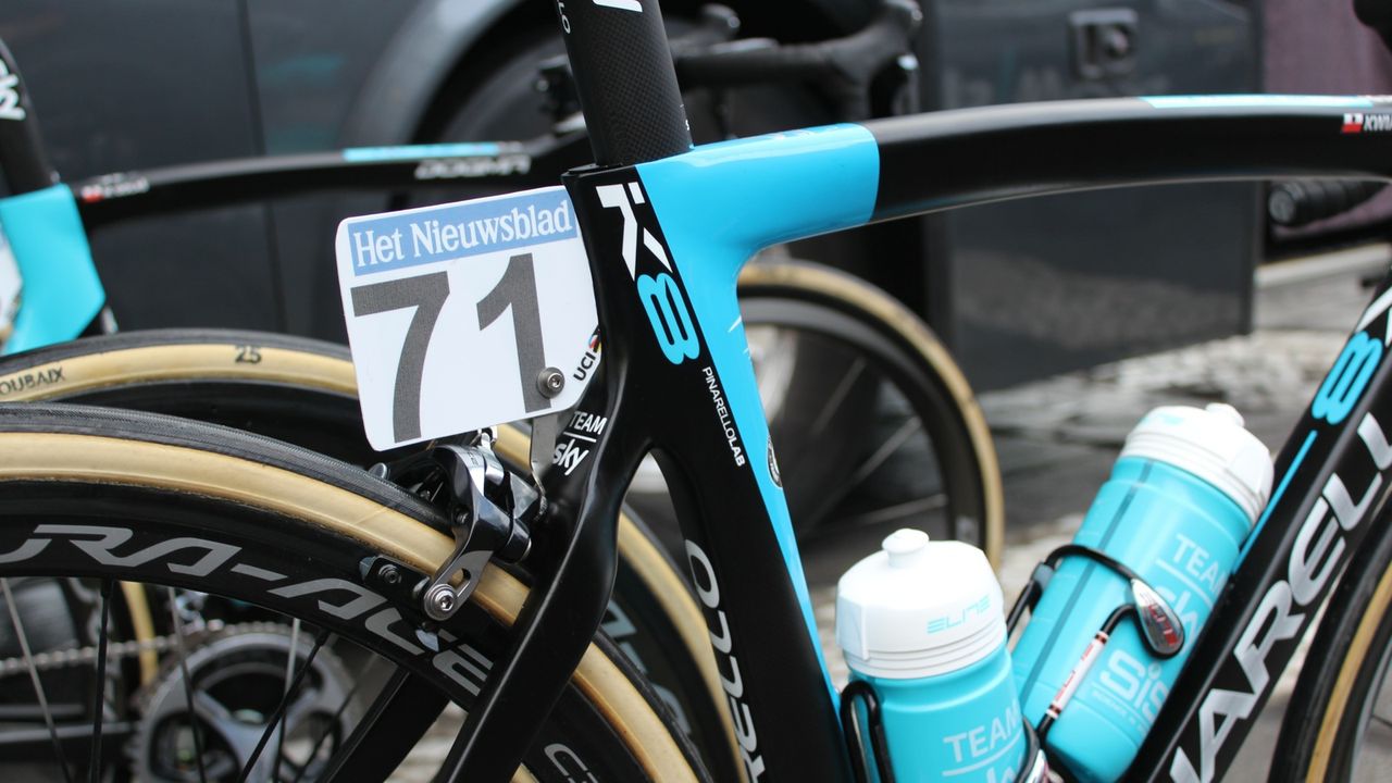 The race number sits where the K8-S's elastomer suspension would be &mdash;&nbsp;Team Sky riders liked the suspension when seated but disliked it when out of the saddle, so it was removed