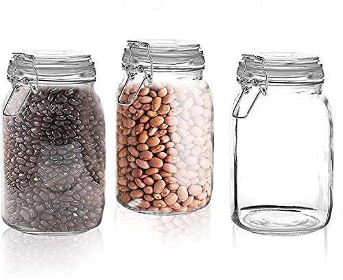 Set of 3 Glass Mason Jar With Airtight Lid 50 Ounces | Glass Storage Container for Food, Flour, Pasta, Coffee, Candy, Dog Treats, Snacks