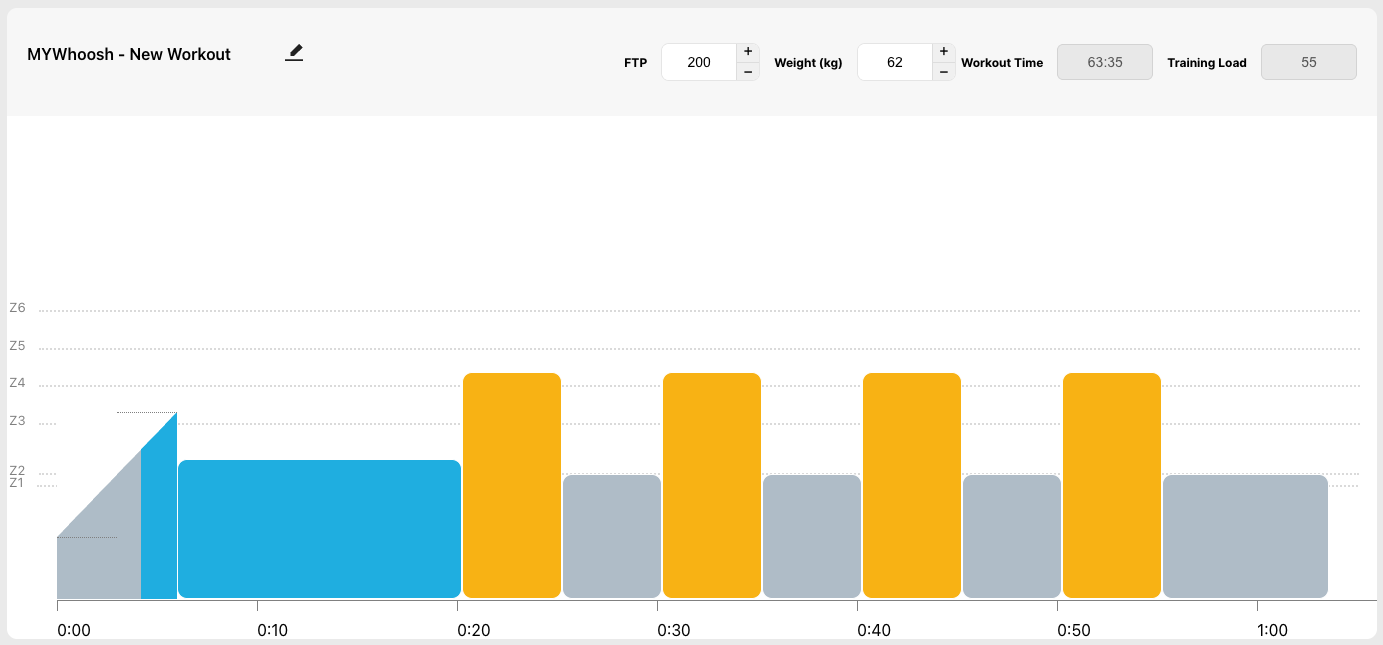A screenshot of the mywhoosh workout builder