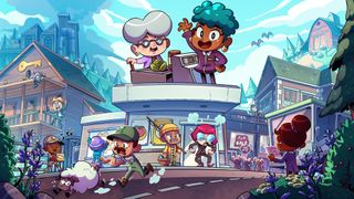 A grocery store with townfolk around it